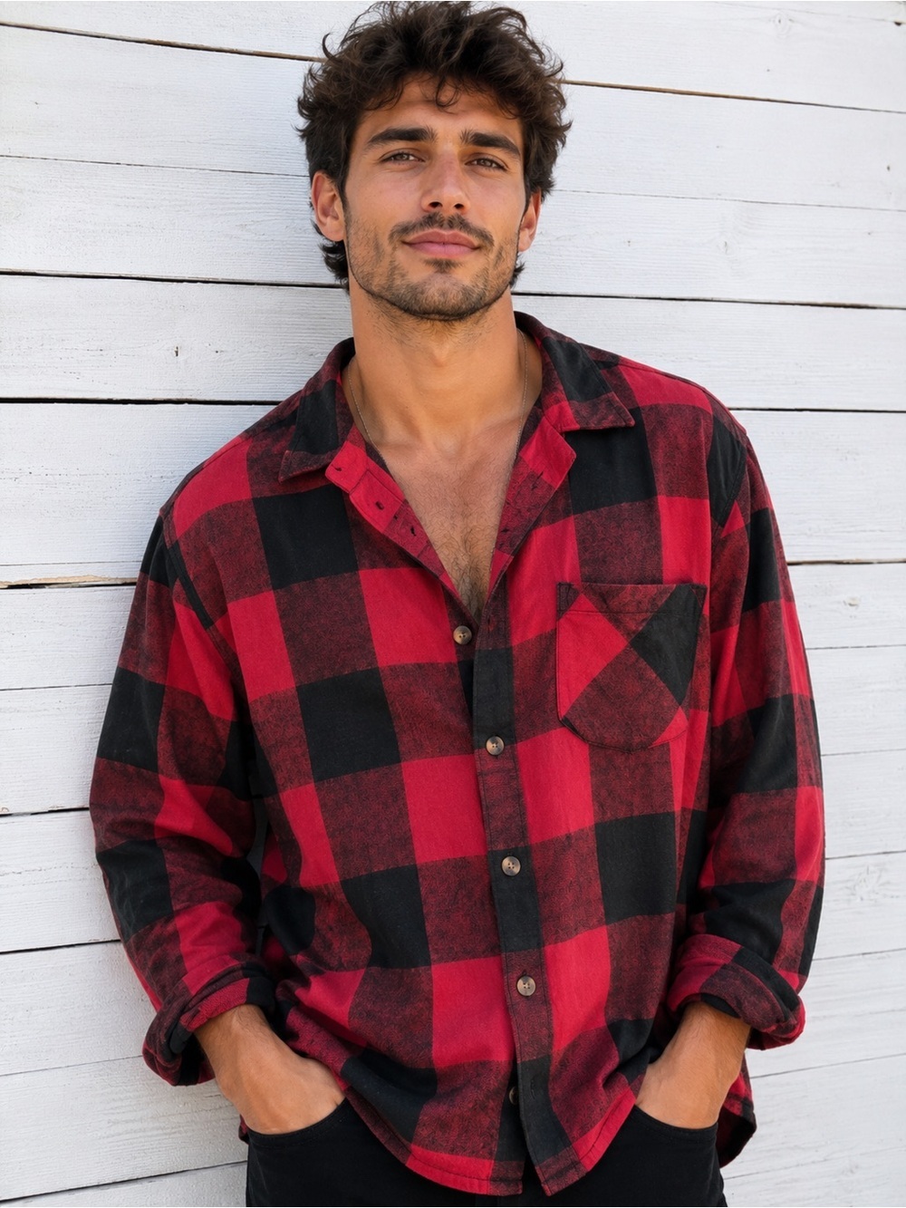 Old Navy Menβs Buffalo Plaid Notch Collar Button-Up Shirt - Size XL